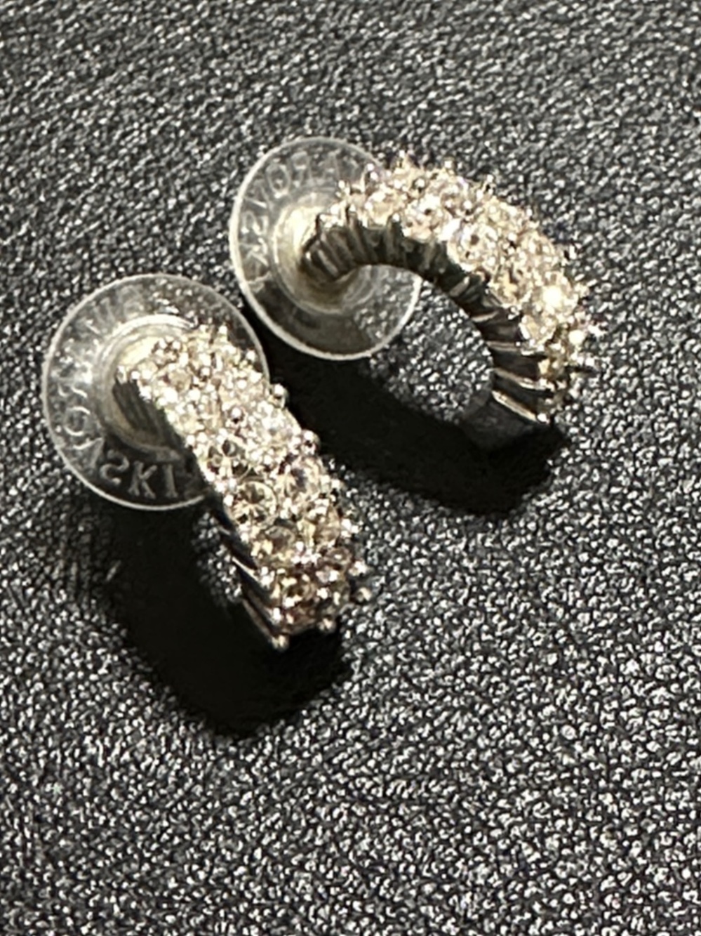 Swarovski Swan Signed Double Row Crystal Huggie Hoop Earrings
